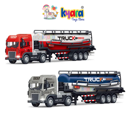 BIG SIZE 1:24 SCALE FRICTIONAL INERTIA ALLOY ENGINEERING VEHICLE TOY OIL TANKER TRAILER DIECAST TOY TRUCK [SIZE:-40CM*10CM*7CM]【 MULTICOLOR 】