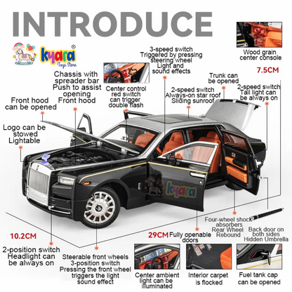 Rolls-royce Phantom Black-Silver Scale Model Diecast Metalcar - All Size