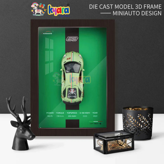 FrameYourWheels 3D Diecast Model Car Frame, LP 780  Interactive Wall Décor with Openable Doors, Pull Back Car Diecast Metal & Light Music car Toys for Kids, Adults | Premium Car Model Display