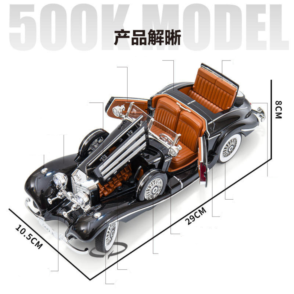 Vintage 1936 Mercedes Benz 500K 1:18 Roadster diecast scale model car collectible