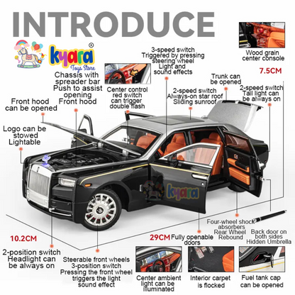 Rolls-royce Phantom Black-Silver Scale Model Diecast Metalcar - All Size