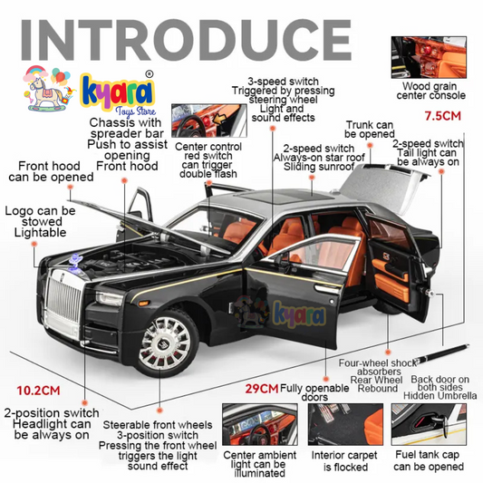Rolls-royce Phantom Black-Silver Scale Model Diecast Metalcar - All Size