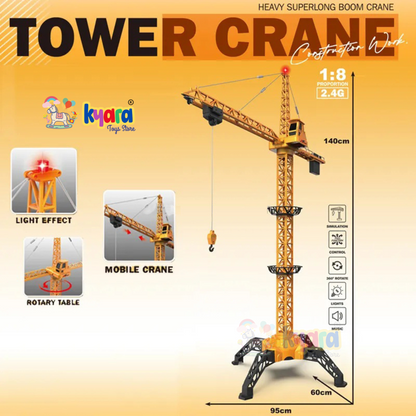 1/8 Alloy Engineering Tower Slewing Crane 2.4G RC Hammer-head Cranes Engineering Construction Model Toy With Light & Sound