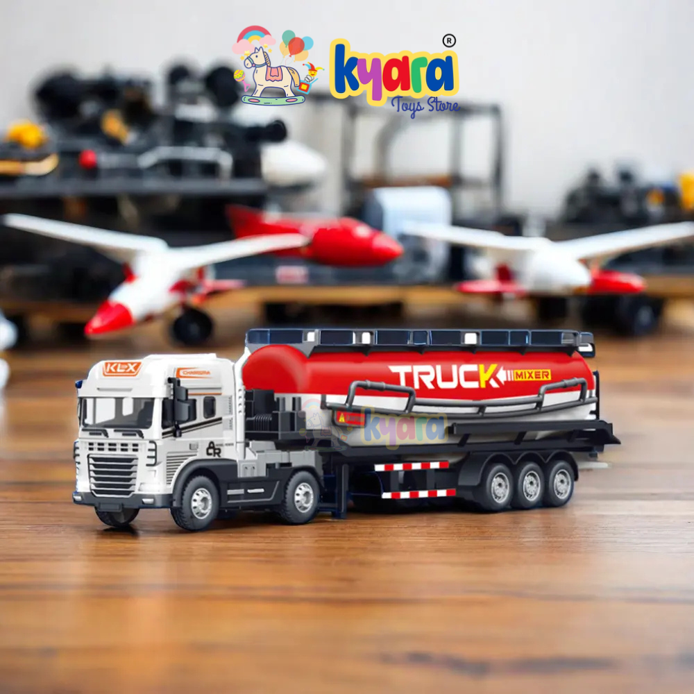 BIG SIZE 1:24 SCALE FRICTIONAL INERTIA ALLOY ENGINEERING VEHICLE TOY OIL TANKER TRAILER DIECAST TOY TRUCK [SIZE:-40CM*10CM*7CM]【 MULTICOLOR 】