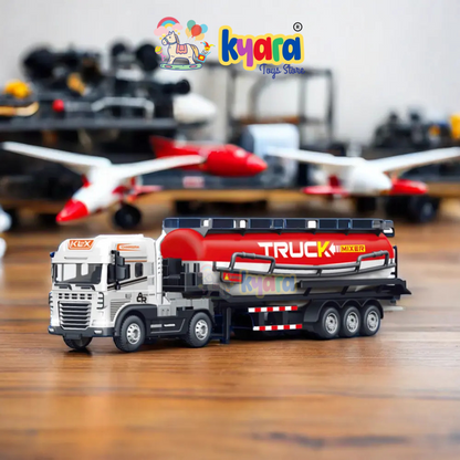 BIG SIZE 1:24 SCALE FRICTIONAL INERTIA ALLOY ENGINEERING VEHICLE TOY OIL TANKER TRAILER DIECAST TOY TRUCK [SIZE:-40CM*10CM*7CM]【 MULTICOLOR 】