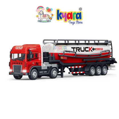 BIG SIZE 1:24 SCALE FRICTIONAL INERTIA ALLOY ENGINEERING VEHICLE TOY OIL TANKER TRAILER DIECAST TOY TRUCK [SIZE:-40CM*10CM*7CM]【 MULTICOLOR 】