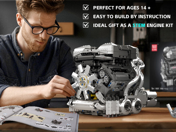Mould King 10201 Motorised Hypercar W16 Engine & Gearbox Building Set | 2,024 Pcs