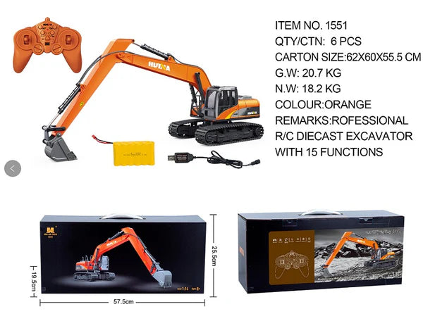 Huina 1551 1:14 Remote Control Alloy Long Arm Excavator